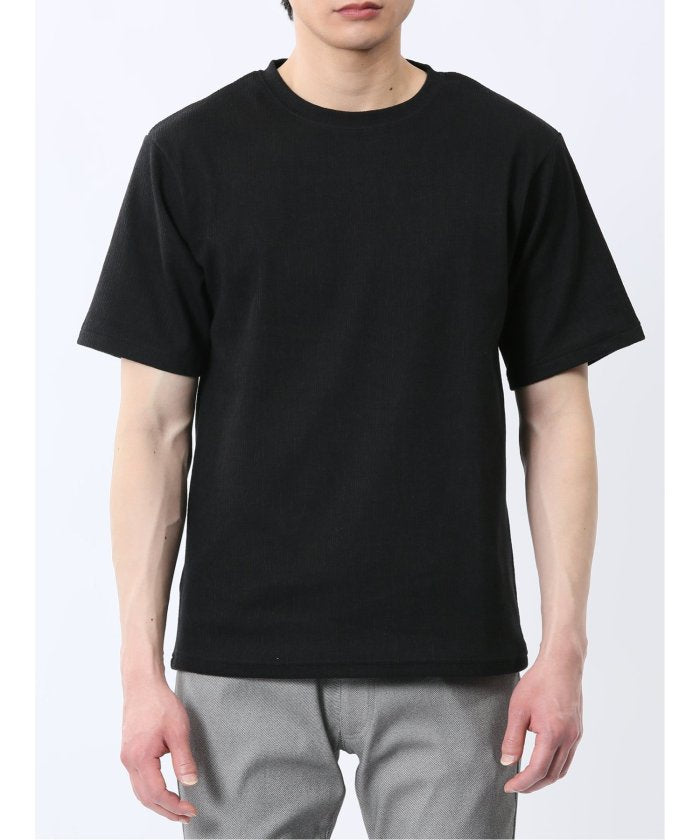 ジャガード クルーネック半袖Tシャツ (白) メンズ Tシャツ カットソー カジュアル インナー トップス ギフト プレゼント 白