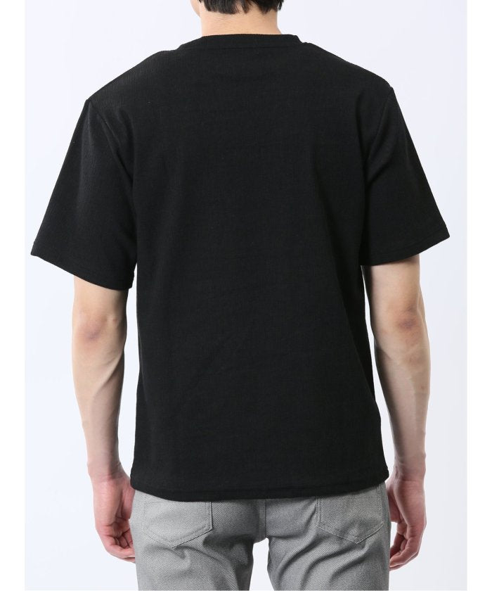 ジャガード クルーネック半袖Tシャツ (白) メンズ Tシャツ カットソー カジュアル インナー トップス ギフト プレゼント 白