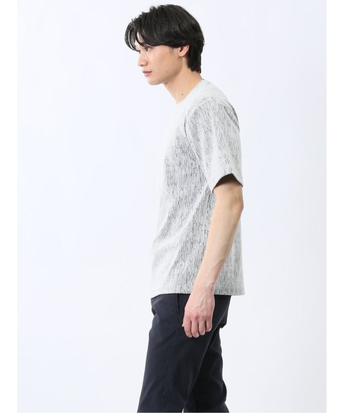 ジャガード クルーネック半袖Tシャツ (白) メンズ Tシャツ カットソー カジュアル インナー トップス ギフト プレゼント 白