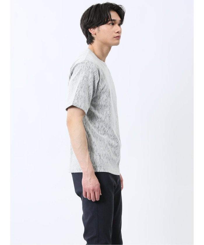 ジャガード クルーネック半袖Tシャツ (白) メンズ Tシャツ カットソー カジュアル インナー トップス ギフト プレゼント 白