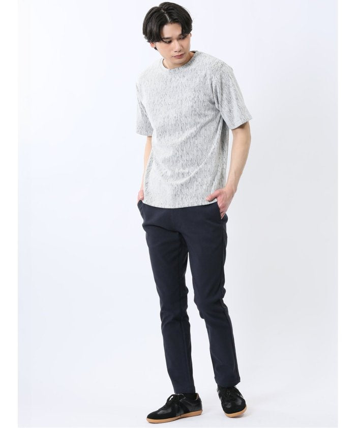 ジャガード クルーネック半袖Tシャツ (白) メンズ Tシャツ カットソー カジュアル インナー トップス ギフト プレゼント 白