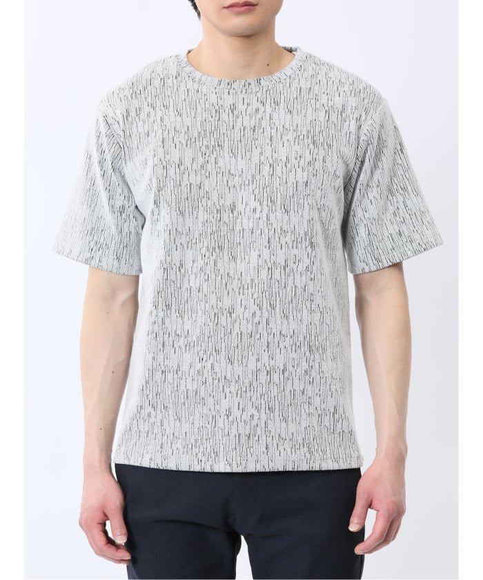 ジャガード クルーネック半袖Tシャツ (白) メンズ Tシャツ カットソー カジュアル インナー トップス ギフト プレゼント 白