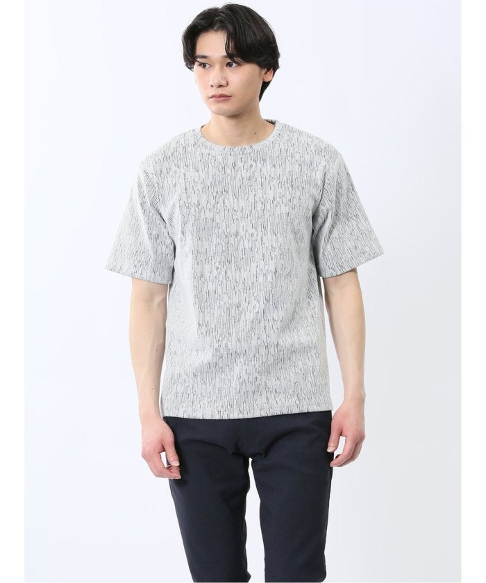 ジャガード クルーネック半袖Tシャツ (グレー) メンズ Tシャツ カットソー カジュアル インナー トップス ギフト プレゼント グレー