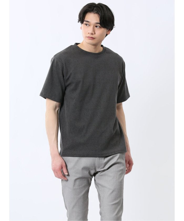 ジャガード クルーネック半袖Tシャツ (白黒) メンズ Tシャツ カットソー カジュアル インナー トップス ギフト プレゼント 白黒