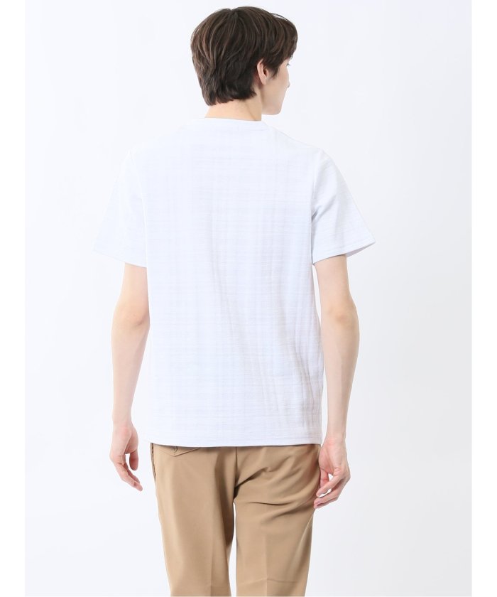 シャドーチェック Vネック半袖Tシャツ (青) メンズ Tシャツ カットソー カジュアル インナー トップス ギフト プレゼント 青