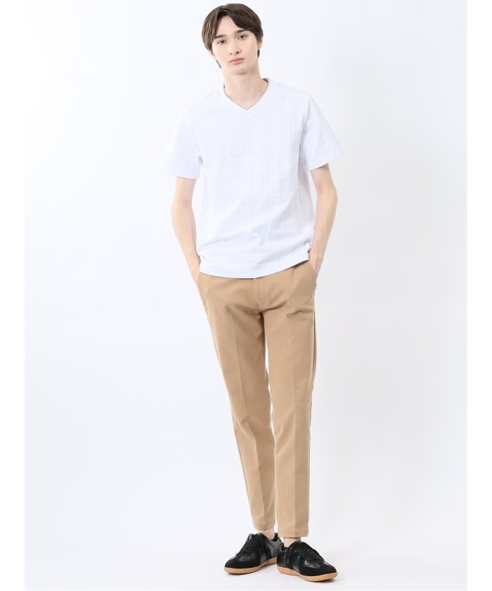 シャドーチェック Vネック半袖Tシャツ (青) メンズ Tシャツ カットソー カジュアル インナー トップス ギフト プレゼント 青