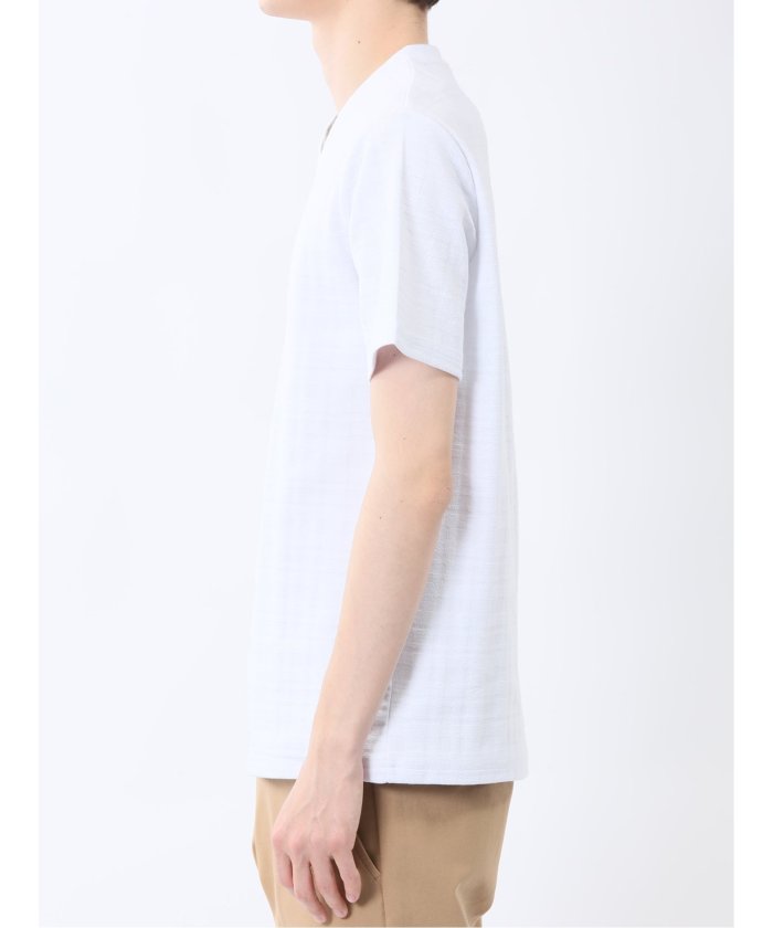 シャドーチェック Vネック半袖Tシャツ (青) メンズ Tシャツ カットソー カジュアル インナー トップス ギフト プレゼント 青