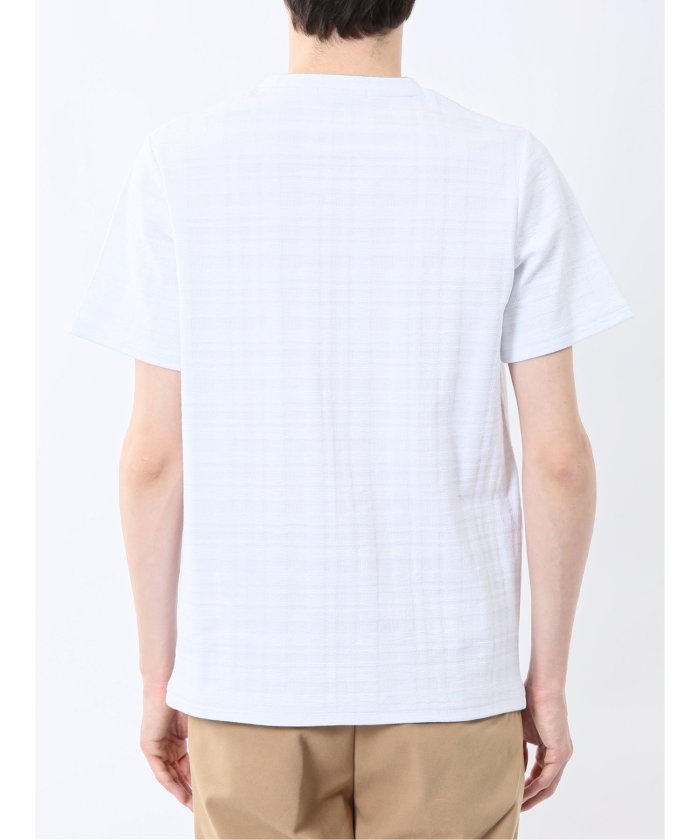 シャドーチェック Vネック半袖Tシャツ (青) メンズ Tシャツ カットソー カジュアル インナー トップス ギフト プレゼント 青