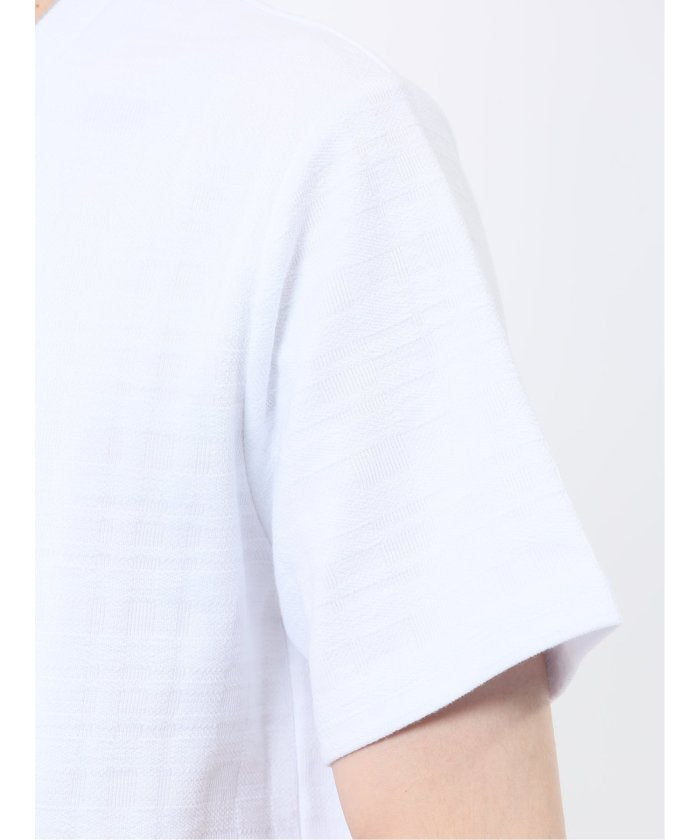 シャドーチェック Vネック半袖Tシャツ (青) メンズ Tシャツ カットソー カジュアル インナー トップス ギフト プレゼント 青