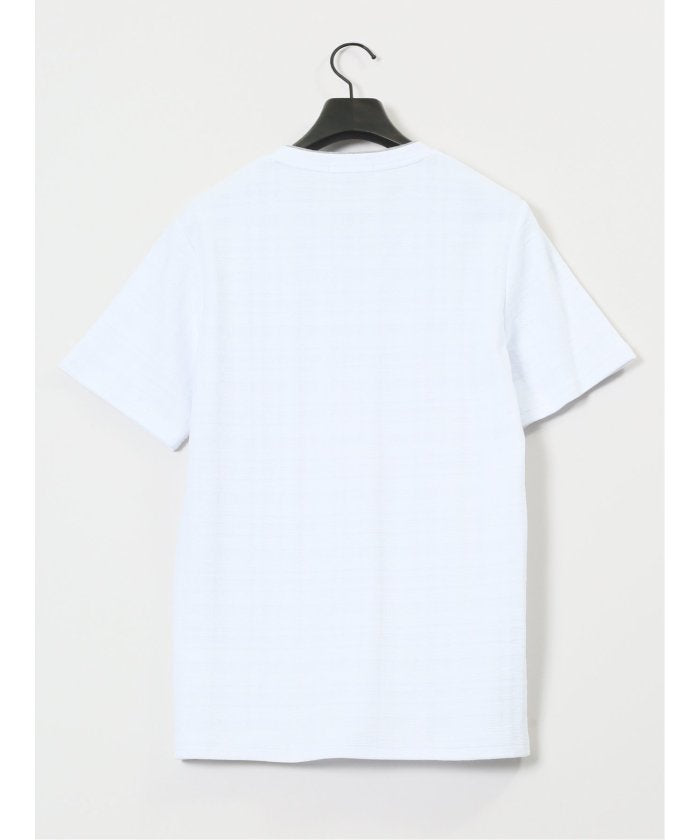 シャドーチェック Vネック半袖Tシャツ (青) メンズ Tシャツ カットソー カジュアル インナー トップス ギフト プレゼント 青