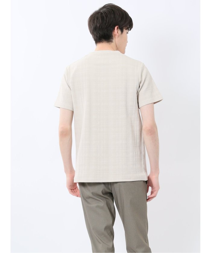 シャドーチェック Vネック半袖Tシャツ (青) メンズ Tシャツ カットソー カジュアル インナー トップス ギフト プレゼント 青