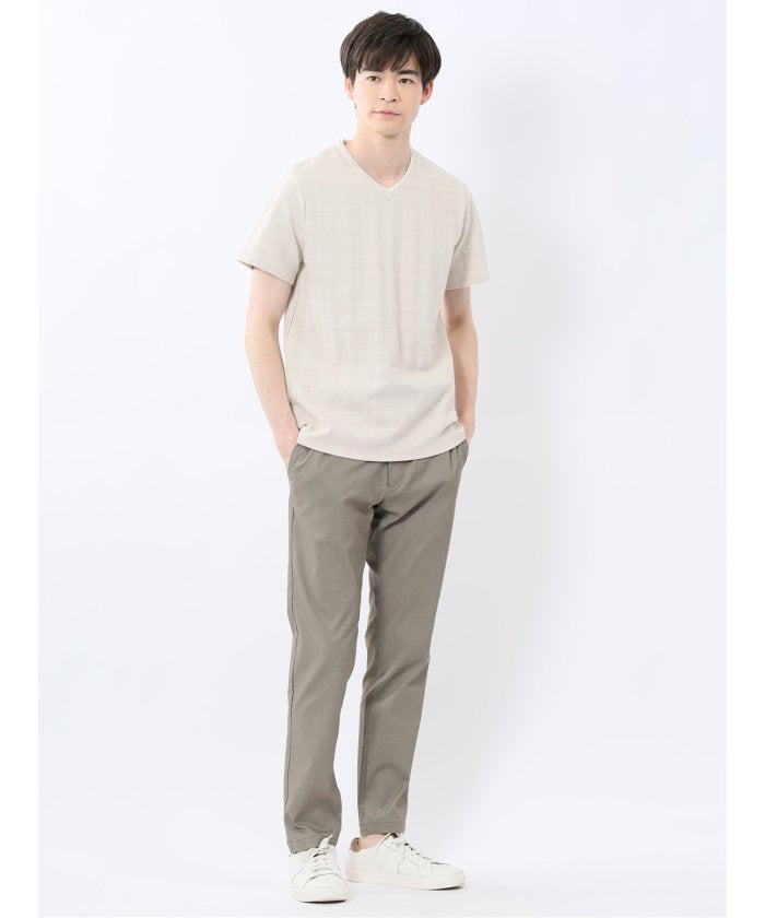 シャドーチェック Vネック半袖Tシャツ (青) メンズ Tシャツ カットソー カジュアル インナー トップス ギフト プレゼント 青