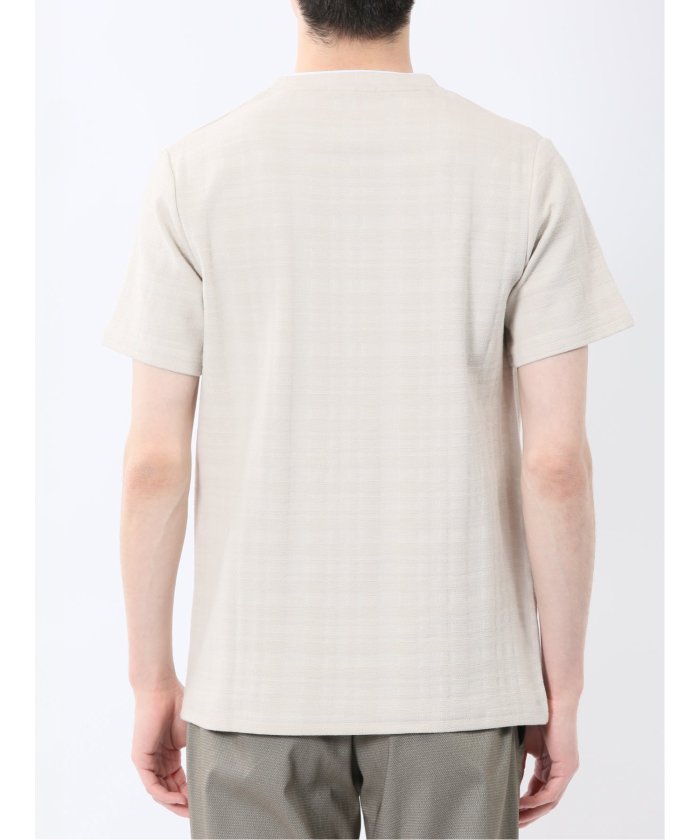 シャドーチェック Vネック半袖Tシャツ (青) メンズ Tシャツ カットソー カジュアル インナー トップス ギフト プレゼント 青