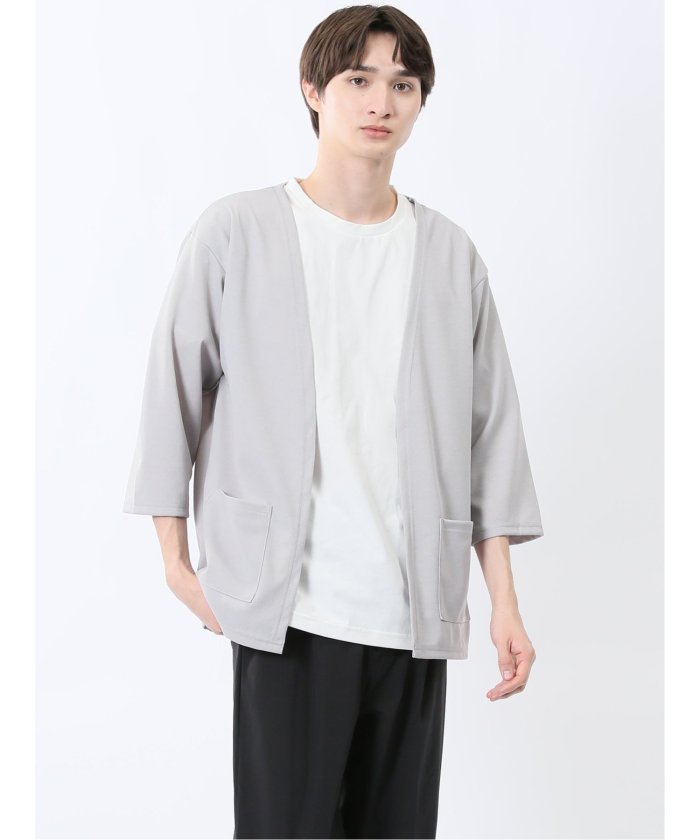 カウラ/Kaule 7分袖カーディガン&半袖Tシャツ アンサンブル (ライトグレー) メンズ シャツ カジュアル トップス インナー ギフト プレゼント ライトアウター カーディガン アウター ライトグレー