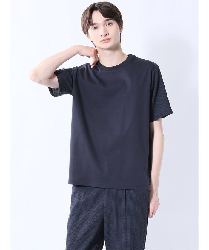 circle motion Air クルー半袖Tシャツ(セットアップ可能) (紺) メンズ Tシャツ カットソー カジュアル インナー トップス ギフト プレゼント 紺