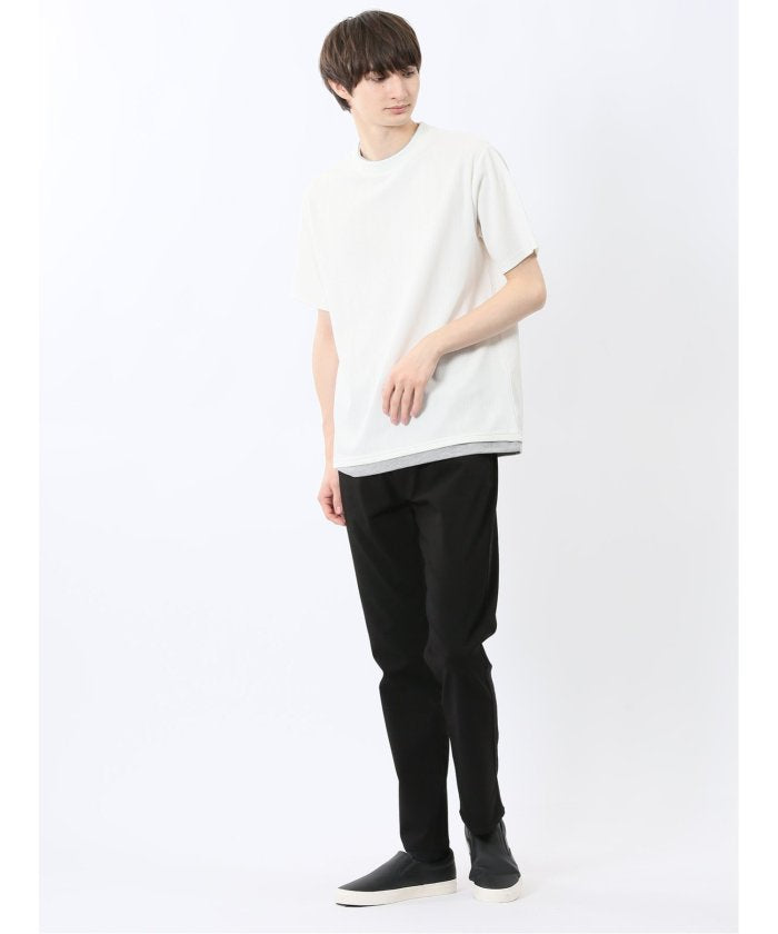 ストライプジャガード クルーネック半袖Tシャツ (アイボリー) メンズ Tシャツ カットソー カジュアル インナー トップス ギフト プレゼント 紺