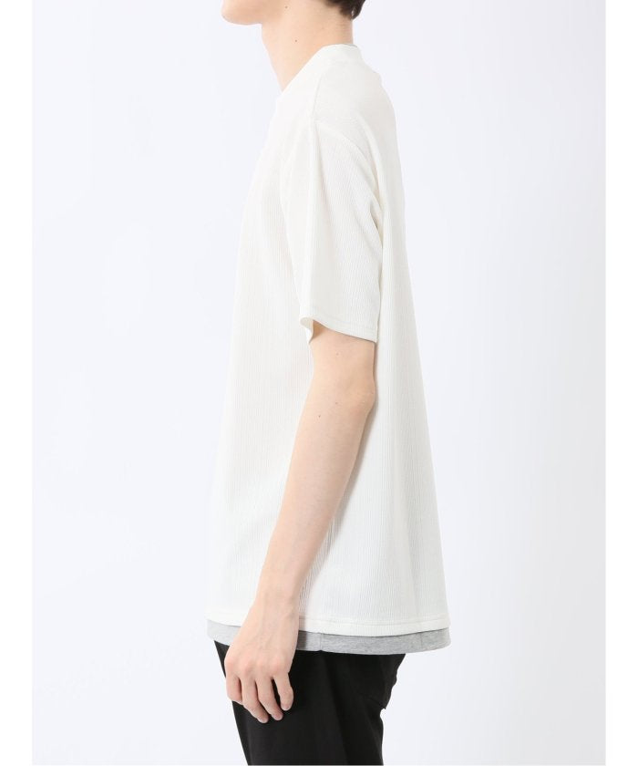 ストライプジャガード クルーネック半袖Tシャツ (アイボリー) メンズ Tシャツ カットソー カジュアル インナー トップス ギフト プレゼント 紺