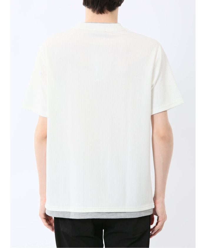 ストライプジャガード クルーネック半袖Tシャツ (アイボリー) メンズ Tシャツ カットソー カジュアル インナー トップス ギフト プレゼント 紺
