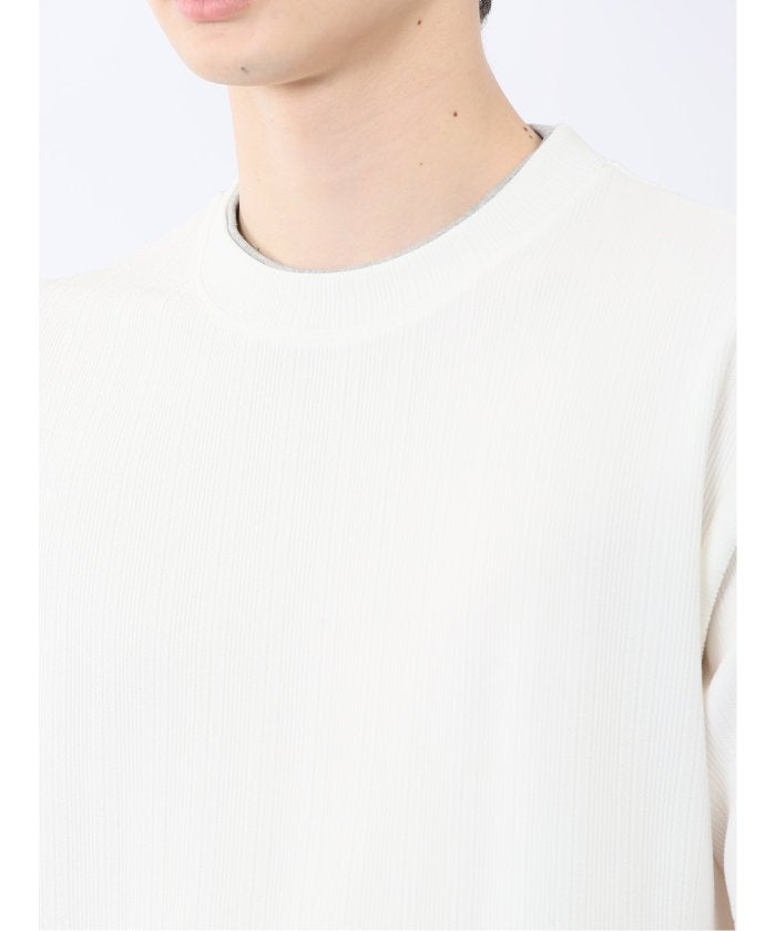 ストライプジャガード クルーネック半袖Tシャツ (アイボリー) メンズ Tシャツ カットソー カジュアル インナー トップス ギフト プレゼント 紺
