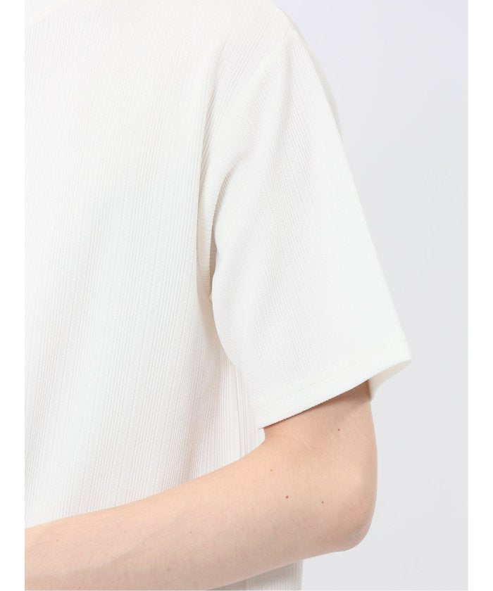 ストライプジャガード クルーネック半袖Tシャツ (アイボリー) メンズ Tシャツ カットソー カジュアル インナー トップス ギフト プレゼント 紺