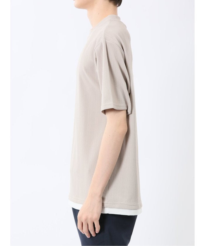 ストライプジャガード クルーネック半袖Tシャツ (アイボリー) メンズ Tシャツ カットソー カジュアル インナー トップス ギフト プレゼント 紺