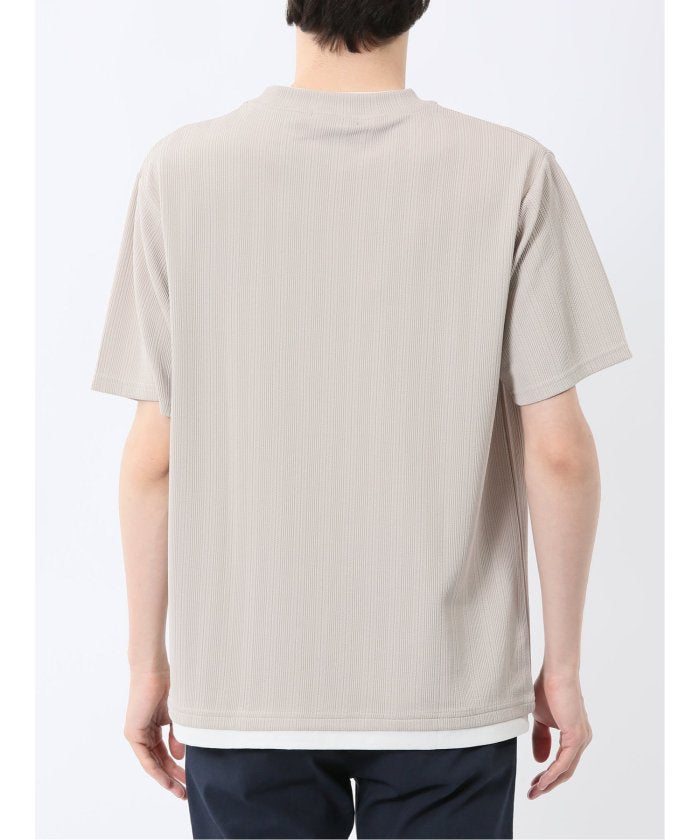 ストライプジャガード クルーネック半袖Tシャツ (アイボリー) メンズ Tシャツ カットソー カジュアル インナー トップス ギフト プレゼント 紺