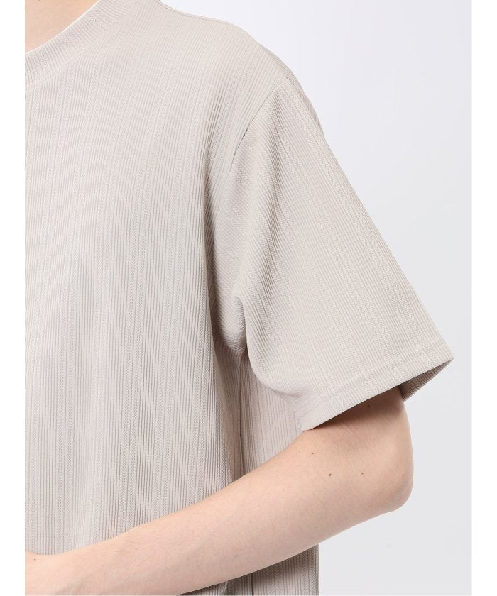 ストライプジャガード クルーネック半袖Tシャツ (アイボリー) メンズ Tシャツ カットソー カジュアル インナー トップス ギフト プレゼント 紺