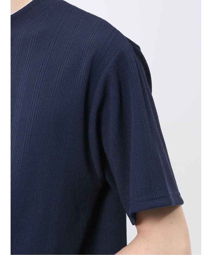 ストライプジャガード クルーネック半袖Tシャツ (アイボリー) メンズ Tシャツ カットソー カジュアル インナー トップス ギフト プレゼント 紺