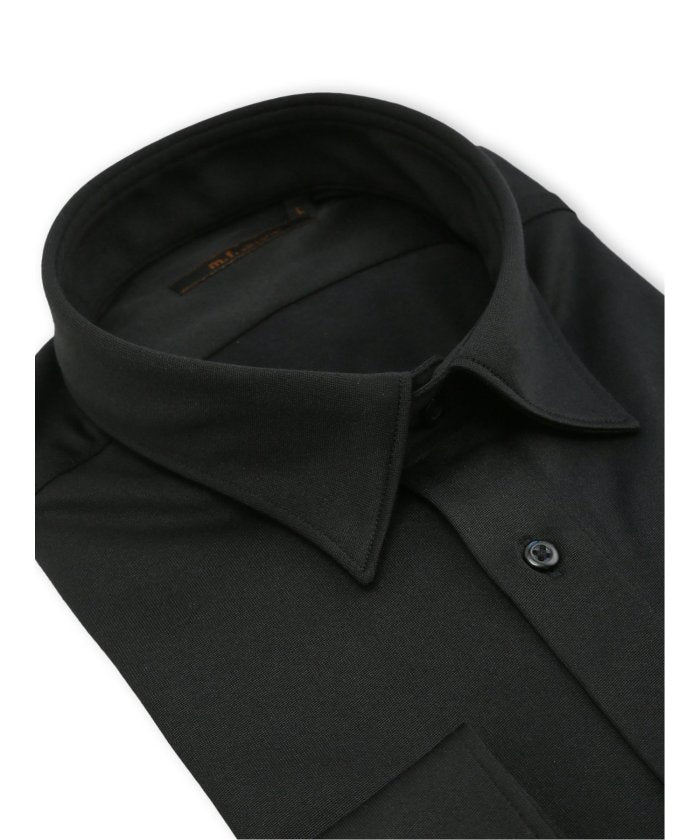 エムエフエディトリアル m.f.editorial 形態安定 吸水速乾 ストレッチ スタンダードフィット ショートワイドカラー長袖ニットシャツ (黒) 黒