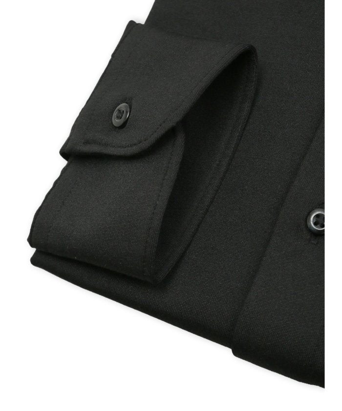 エムエフエディトリアル m.f.editorial 形態安定 吸水速乾 ストレッチ スタンダードフィット ショートワイドカラー長袖ニットシャツ (黒) 黒