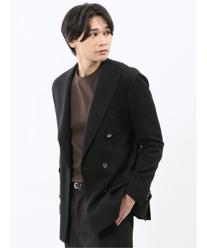 エムエフエディトリアル m.f.editorial ストレッチ サーマルニット ブレザー ダブルジャケット (黒) 黒