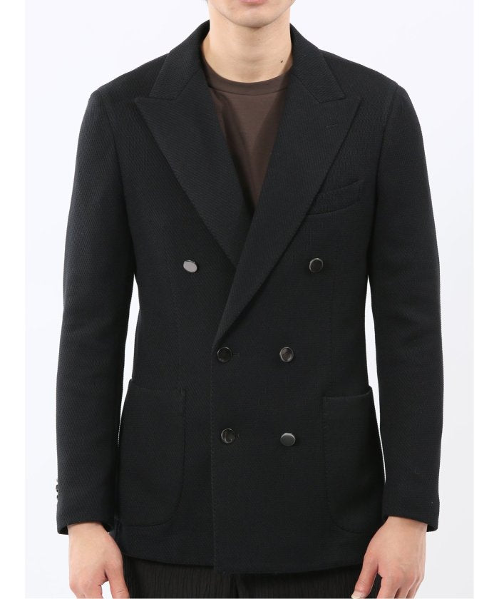 エムエフエディトリアル m.f.editorial ストレッチ サーマルニット ブレザー ダブルジャケット (黒) 黒