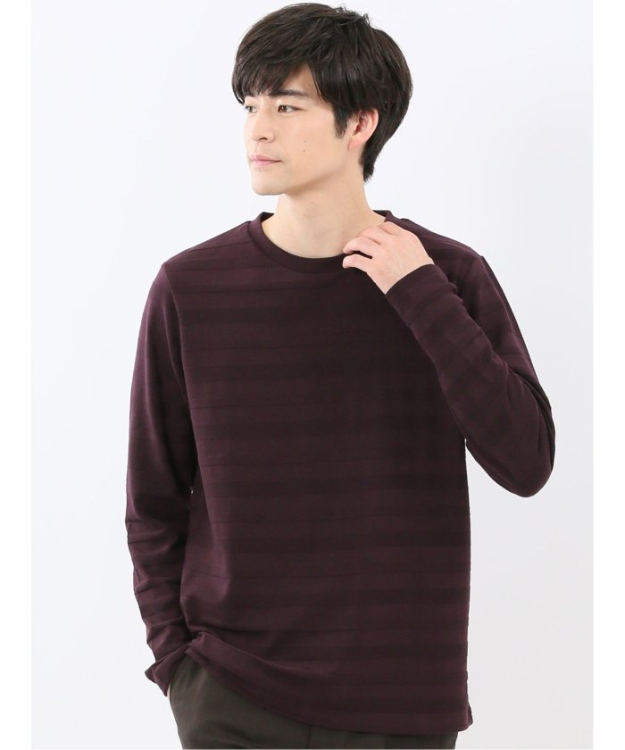 エムエフエディトリアル m.f.editorial リンクスボーダージャガード クルーネック長袖Tシャツ (ワイン) ワイン