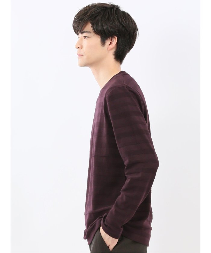 エムエフエディトリアル m.f.editorial リンクスボーダージャガード クルーネック長袖Tシャツ (ワイン) ワイン