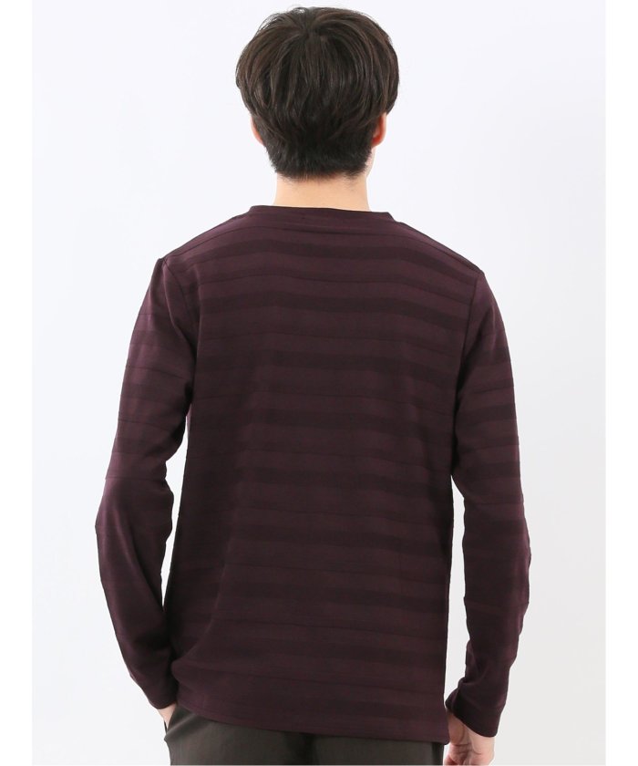 エムエフエディトリアル m.f.editorial リンクスボーダージャガード クルーネック長袖Tシャツ (ワイン) ワイン