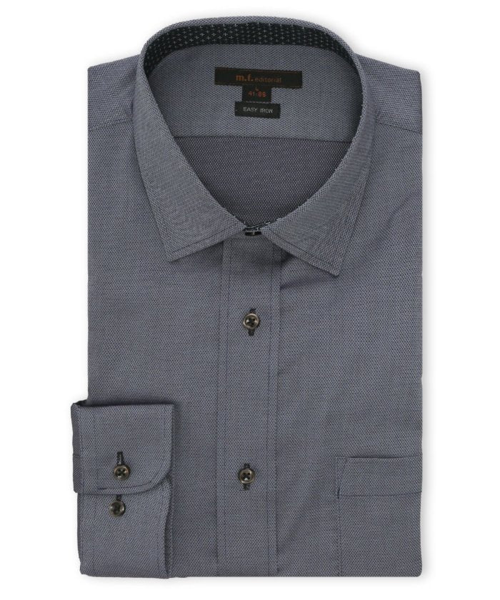 エムエフエディトリアル m.f.editorial イージーアイロン ストレッチ NEWスタンダードフィット ショートワイドカラー長袖シャツ (紺) 紺