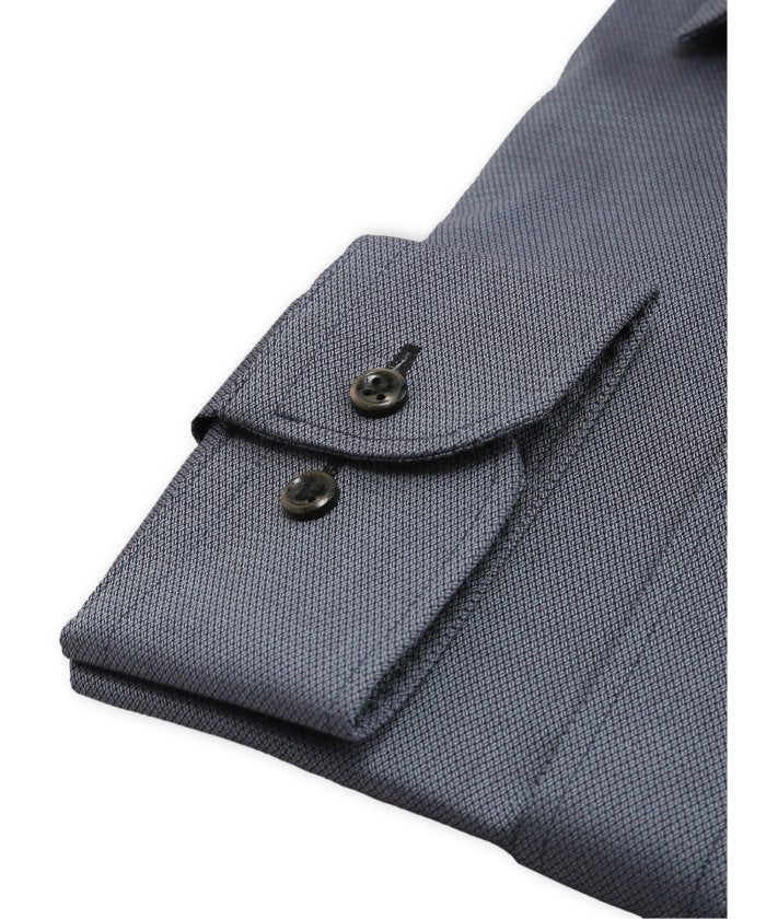 エムエフエディトリアル m.f.editorial イージーアイロン ストレッチ NEWスタンダードフィット ショートワイドカラー長袖シャツ (紺) 紺