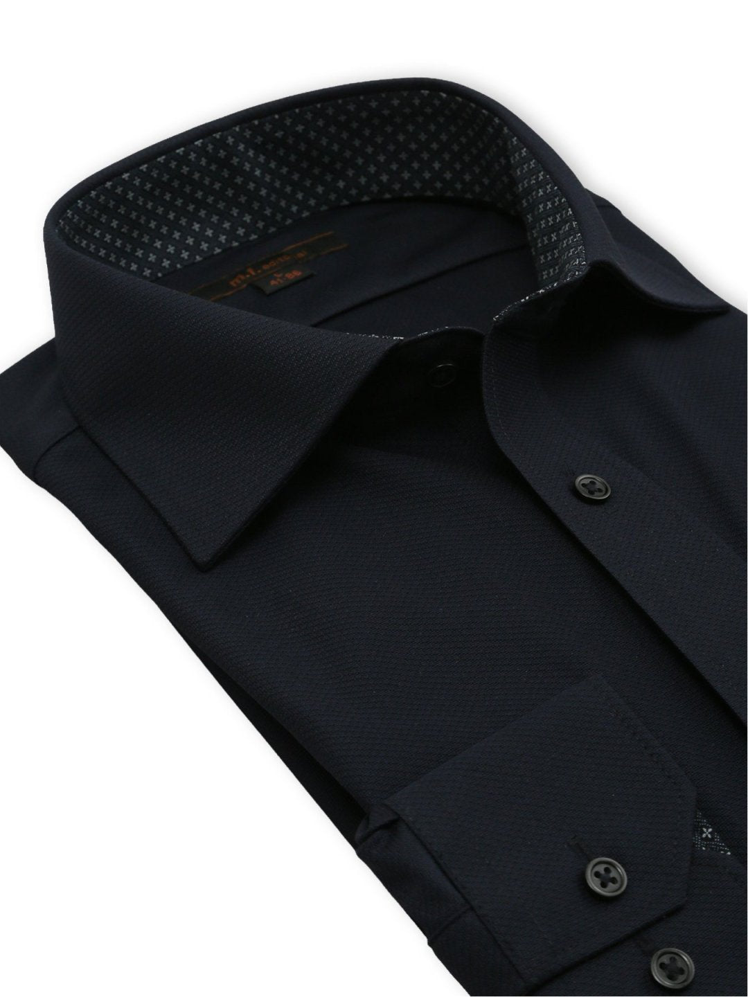 エムエフエディトリアル m.f.editorial ノンアイロンストレッチ NEWスタンダードフィット ワイドカラー長袖ニットシャツ (紺) 紺