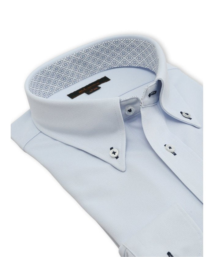 エムエフエディトリアル m.f.editorial ノンアイロンストレッチ NEWスタンダードフィット ボタンダウン長袖ニットシャツ (サックス) サックス