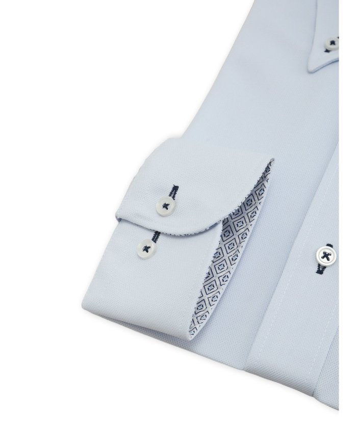 エムエフエディトリアル m.f.editorial ノンアイロンストレッチ NEWスタンダードフィット ボタンダウン長袖ニットシャツ (サックス) サックス