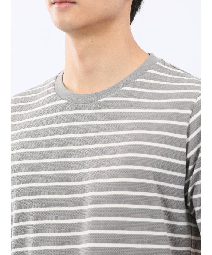 エムエフエディトリアル m.f.editorial ストレッチ ボーダー クルーネック 半袖 Tシャツ (グレー) グレー