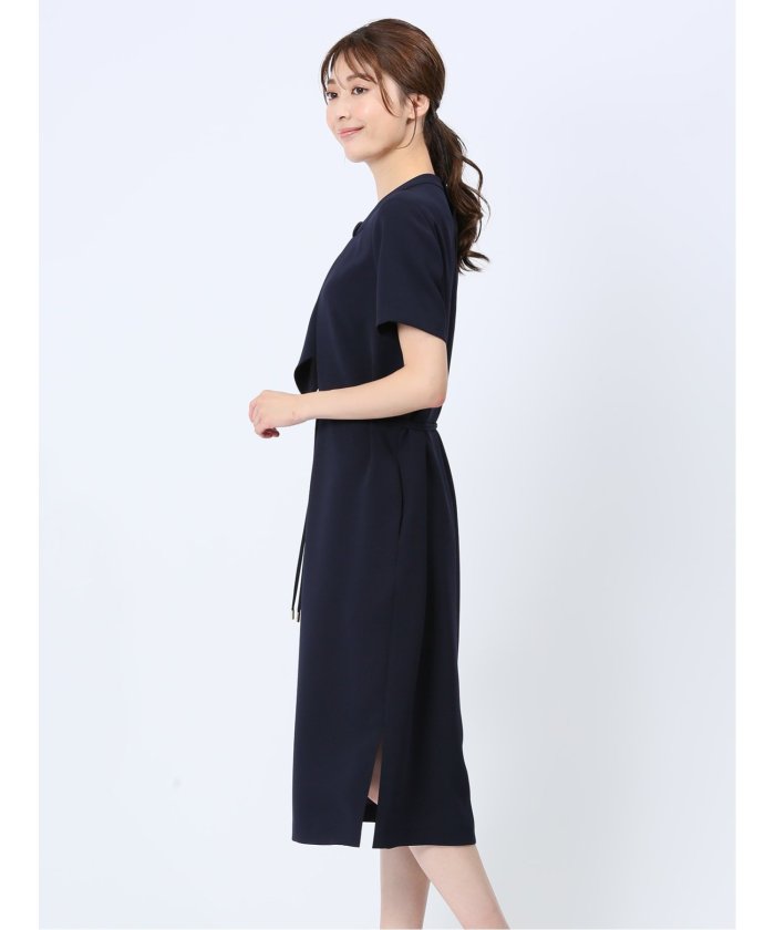 エムエフエディトリアル m.f.editorial ストレッチウォッシャブル 半袖サックワンピース 紺(セットアップ可能) (紺) 紺
