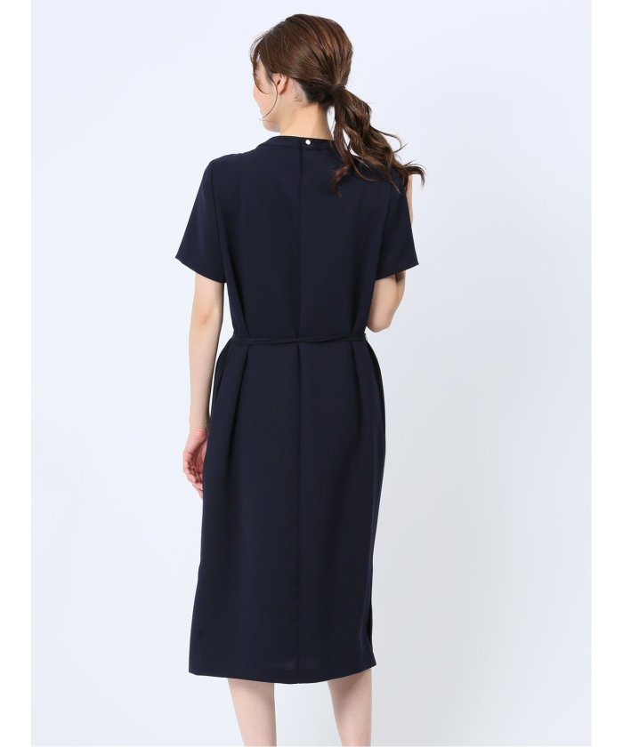 エムエフエディトリアル m.f.editorial ストレッチウォッシャブル 半袖サックワンピース 紺(セットアップ可能) (紺) 紺