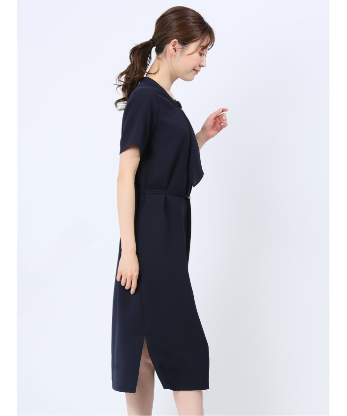 エムエフエディトリアル m.f.editorial ストレッチウォッシャブル 半袖サックワンピース 紺(セットアップ可能) (紺) 紺