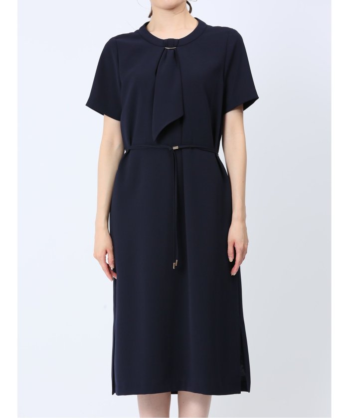 エムエフエディトリアル m.f.editorial ストレッチウォッシャブル 半袖サックワンピース 紺(セットアップ可能) (紺) 紺