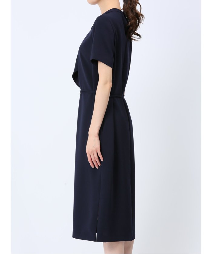 エムエフエディトリアル m.f.editorial ストレッチウォッシャブル 半袖サックワンピース 紺(セットアップ可能) (紺) 紺