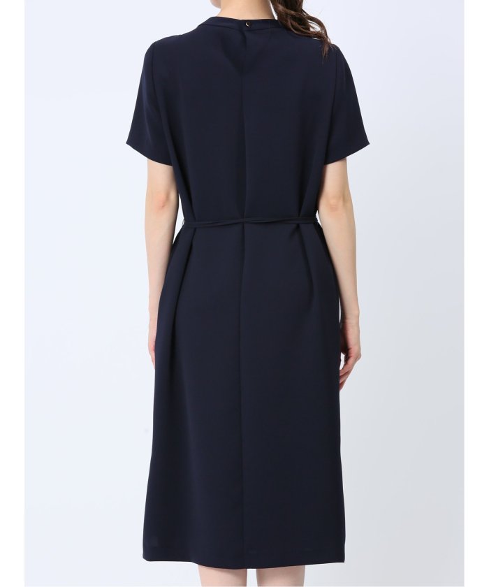 エムエフエディトリアル m.f.editorial ストレッチウォッシャブル 半袖サックワンピース 紺(セットアップ可能) (紺) 紺