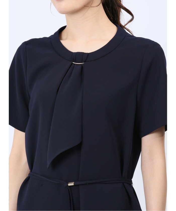 エムエフエディトリアル m.f.editorial ストレッチウォッシャブル 半袖サックワンピース 紺(セットアップ可能) (紺) 紺