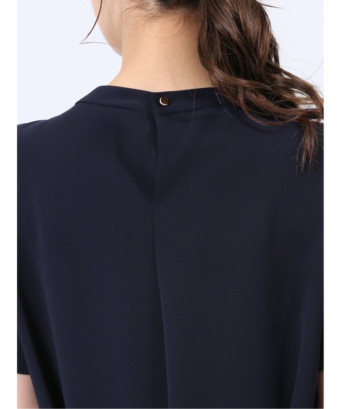 エムエフエディトリアル m.f.editorial ストレッチウォッシャブル 半袖サックワンピース 紺(セットアップ可能) (紺) 紺