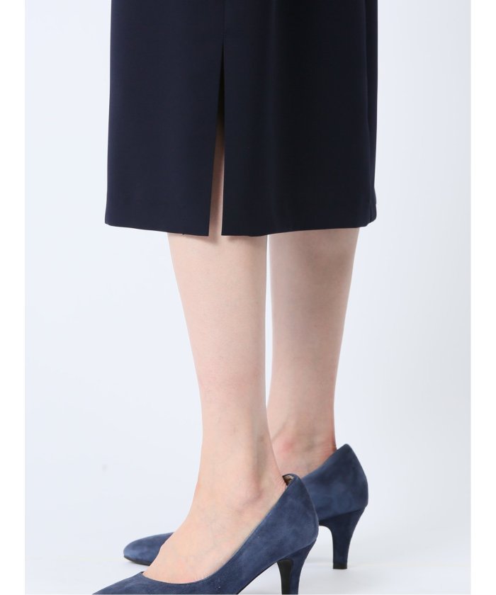 エムエフエディトリアル m.f.editorial ストレッチウォッシャブル 半袖サックワンピース 紺(セットアップ可能) (紺) 紺